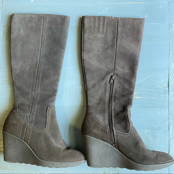 EUROSOFT by SOFFT Brown Suede Wedge Knee Boots - Picture 2 of 10